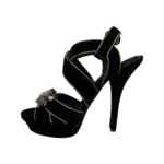 Dolce & Gabbana Black Velvet Metallic Gold Leather Trim Crystal Embellished Cross Strap Platform Sandals Size 38 - Image 3