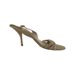 Gina Nude Leather Crystal Embellished Naomi Slingback Sandals Size 39 - Image 3