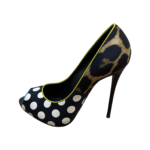 Giuseppe Zanooti Polka Dot/ Leopard Print Leather Peep Toe Pumps Size 39 - Image 4