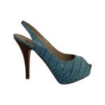 Le Silla Turquoise Croc Embossed Leather Slingback Open Toe Platform Sandals Size 38 - Image 4