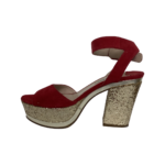 Miu Miu Red Suede Leather with Glittery Block Heel Ankle Strap Platform Sandals Size 37 - Image 3