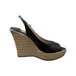 Jimmy Choo Black Patent Leather and Rope Open Toe Wedge Size 38 - Image 6