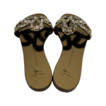 Giuseppe Zanotti Gold Leather Crystal and Rock Embellished Thong Flats Size 36.5 - Image 7