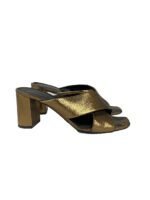Saint Laurent Metallic Gold Leather Loulou Criss Cross Mules Size 40 - Image 2