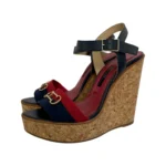 Carolina Herrera Blue/Red Fabric Platform Wedge Size 39