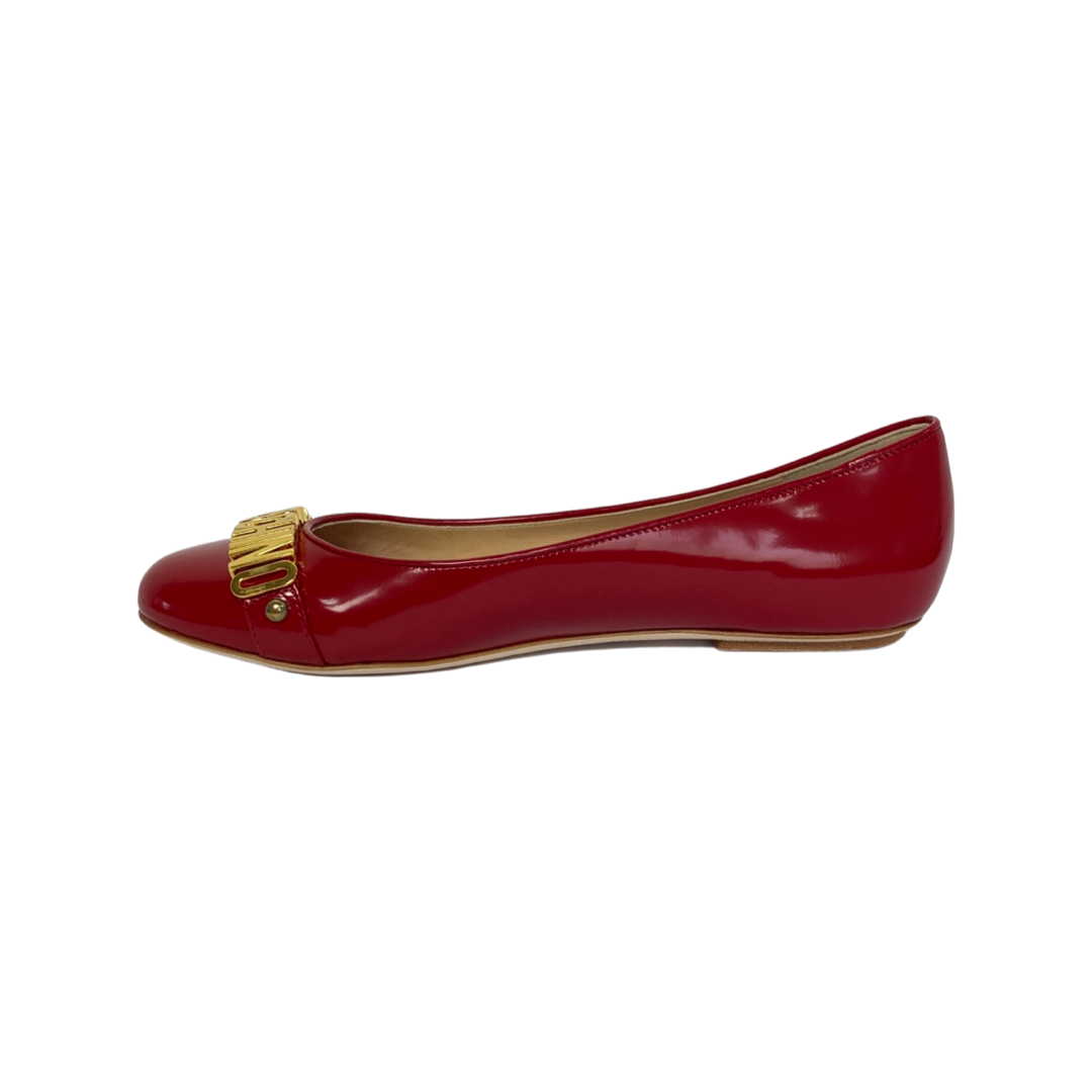 Moschino Red Leather Logo Embellished Ballet Flats Size 38 - Image 3