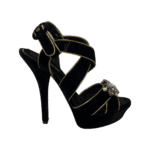 Dolce & Gabbana Black Velvet Metallic Gold Leather Trim Crystal Embellished Cross Strap Platform Sandals Size 38 - Image 4
