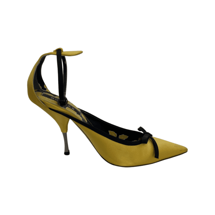 Rochas Yellow Bow Embellished Satin Pumps Size 38 - Image 5