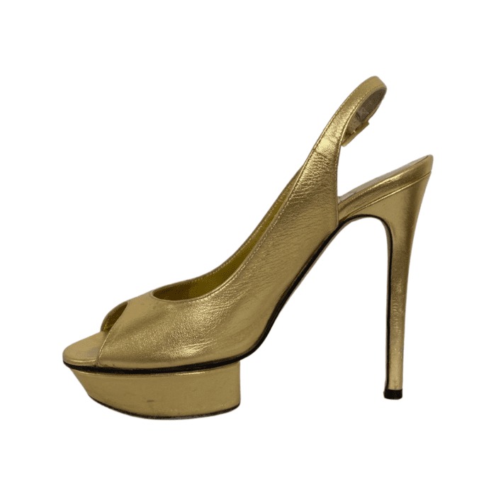 Gina Metallic Gold Leather Slingback Open Toe Sandals Size 35 - Image 4