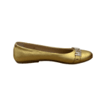 Moschino Gold Metallic Leather Logo Embellished Ballet Flats Size 38 - Image 7