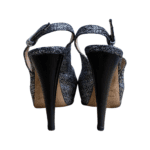 Sergio Rossi Metallic Canvas Peep Toe Slingback Platform Sandals Size 37.5 - Image 2