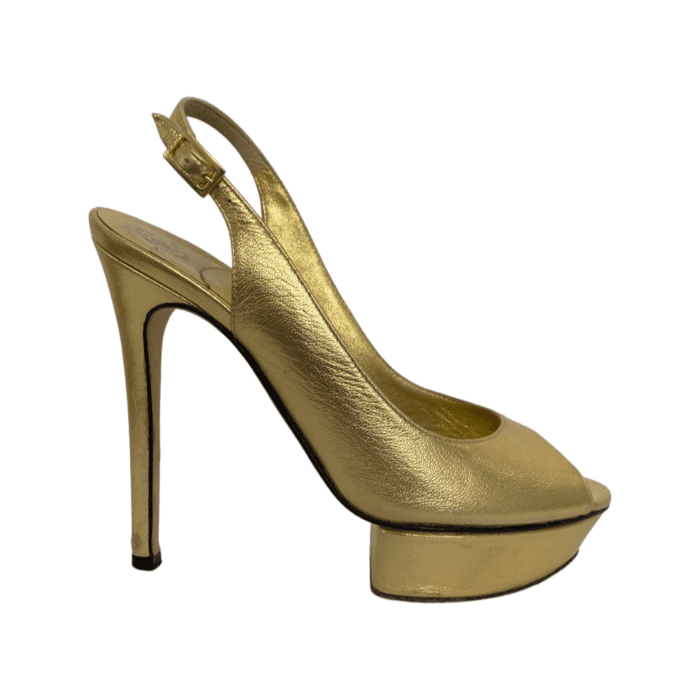 Gina Metallic Gold Leather Slingback Open Toe Sandals Size 35 - Image 5