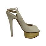 Charlotte Olympia White Leather Slingback Peep Toe Platform Pumps Size 34 - Image 3