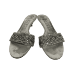 Gina Silver Leather Crystal Embellished Kitten Heel Slides Size 39 - Image 2