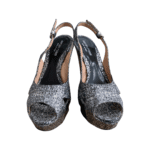 Sergio Rossi Metallic Canvas Peep Toe Slingback Platform Sandals Size 37.5 - Image 7