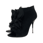 Giuseppe Zanotti Black Suede Ruffle Embellishment Lace-Up Open Toe Boots Size 37.5