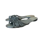 Gina Silver Leather Crystal Embellished Flat Slides Size 42