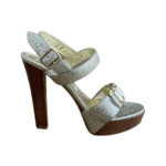 Alexander McQueen Gold Textured Leather Open Toe Ankle Strap Sandals Size 37.5 - Image 8