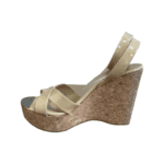 Jimmy Choo Nude Patent and Cork Papyrus Wedge Sandals Size 38.5 - Image 3