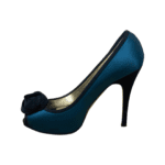 Valentino Green/Black Satin Rose Embellished Peep Toe Pumps Size 38 - Image 6