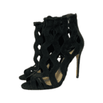 Alexandre Birman Black Suede Leather Loreta Cage Ankle Wrap Sandals Size 38
