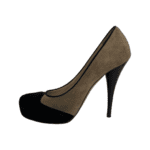 Fendi Beige/Black Suede Leather FF Heels Round Toe Platform Pumps Size 38 - Image 3