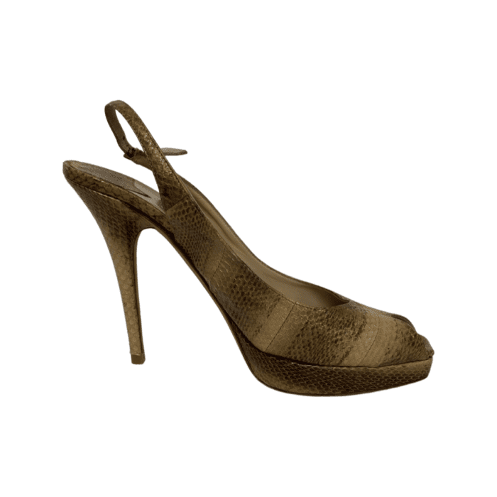 Jimmy Choo Brown Python Leather Peep Toe Sling back Pumps Size 39 - Image 3