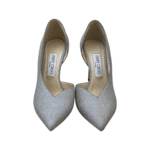 Jimmy Choo Silver Glitter Fabric Sophia D'orsay Pointed Toe Pumps Size 37