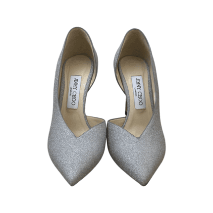 Jimmy Choo Silver Glitter Fabric Sophia D'orsay Pointed Toe Pumps Size 37