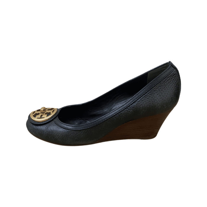 Tory Burch Black Leather Wedge Size 38 - Image 8