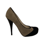 Fendi Beige/Black Suede Leather FF Heels Round Toe Platform Pumps Size 38 - Image 4