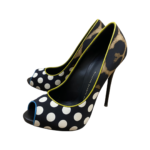 Giuseppe Zanooti Polka Dot/ Leopard Print Leather Peep Toe Pumps Size 39 - Image 2