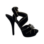 Dolce & Gabbana Black Velvet Metallic Gold Leather Trim Crystal Embellished Cross Strap Platform Sandals Size 38 - Image 6