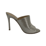Gianvito Rossi Shimmery Silver Leather Peep Toe Mules Size 38 - Image 3