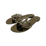 Giuseppe Zanotti Gold Leather Crystal and Rock Embellished Thong Flats Size 36.5