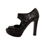 Prada Dark Brown Croc Leather Cut Out Elastic Open Toe Platform Pumps Size 35.5 - Image 4