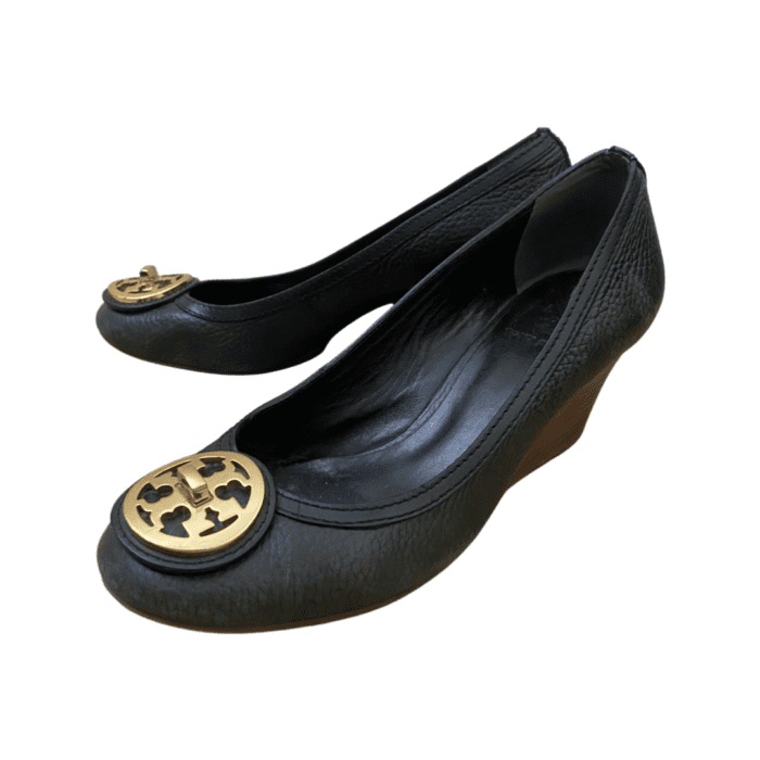 Tory Burch Black Leather Wedge Size 38 - Image 2