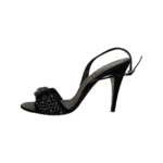 René Caovilla Black Satin Crystal Embellished Slingback Sandals Size 39 - Image 4