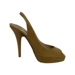 Jimmy Choo Yellow Lizard Embossed Leather Accents Peep Toe Slingback Pumps Size 35 - Image 4