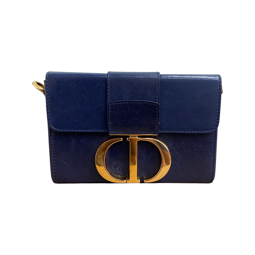 Christian Dior Grey Blue Calfskin 30 Montaigne Bag Gold Hardware (Very Good)