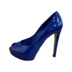 Dior Dark Blue Patent Leather Peep Toe Platform Pumps Size 38.5 - Image 4