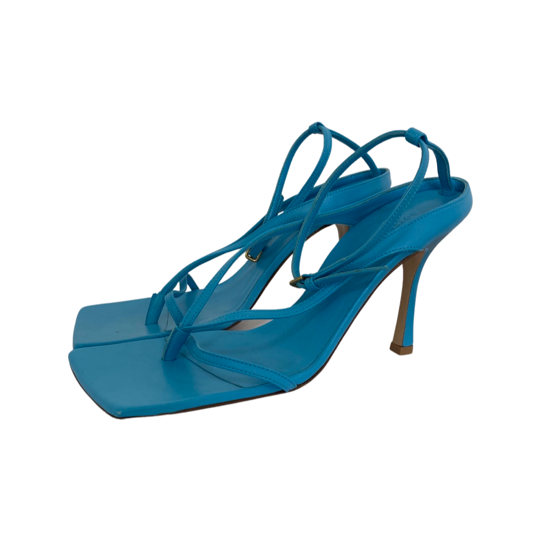 Bottega Veneta Blue Leather Square Toe Ankle Strap Sandals Size 40