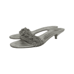 Gina Silver Leather Crystal Embellished Kitten Heel Slides Size 39