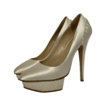 Charlotte Olympia White Satin Paloma Fan-Pleat Platform Pumps Size 39