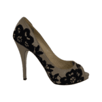 Valentino Beige/ Black Embroidered Leather Peep Toe Platform Pumps Size 39.5 - Image 4