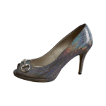 Gucci Metallic Textured Leather-iridescent Horsebit Peep Toe Pumps Size 36.5 - Image 4