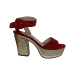 Miu Miu Red Suede Leather with Glittery Block Heel Ankle Strap Platform Sandals Size 37 - Image 6