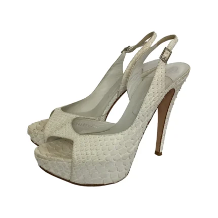 Gina White Python Leather Peep Toe Platform Slingback Sandals Size 40