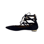 Aquazzura Navy Blue Suede Christy Lace Up Pointed Toe Flats Size 37.5 - Image 7