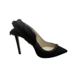 Jimmy Choo Black Suede Feather And Crystal Embellished Tacey 100 Slingback Pumps Size 38 - Image 4